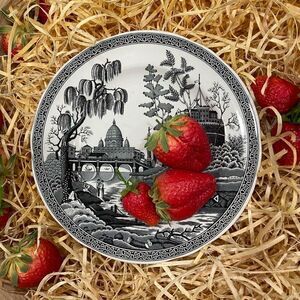 SPODE Heritage Collection Porcelain 7” Plate Featuring Black and White Rome Moti